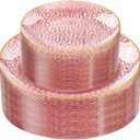 Rubtlamp 60 Pcs Pink Gold Plastic Plates, Gold Hammered Disposable Salad Plates, 7 Inch Disposable Dessert Platos, Plastic Dessert Appetizer Platos Perfect for Mother's Day