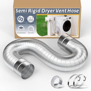 Flamorrow 4-inch Semi Rigid Dryer Vent Hose, Flexible Aluminum Dryer Vent Duct with 2 Clamps & Aluminum Foil Tape, 3 Feet Length Semi-Rigid Dryer Vent Hose for Tight Space, Efficient Airflow