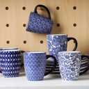 Selamica 16 oz Ceramic Coffee Mugs Set of 6, Ceramic Tea Cup with Handle, Dishwasher oven microwave safe, Vintage Blue