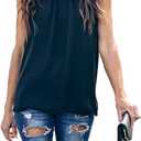 Allimy Women Summer Ruffle Trim Neckline Tank Tops Double Lined Chiffon Blouses (Black, XS)