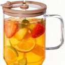 32 oz Plastic-free Borosilicate Glass Tumbler with Stainless Steel Straw and Tempered Glass Lid, Reusable Coffee Cup with Handle, Large Glass Travel Mug (Dune Rose)