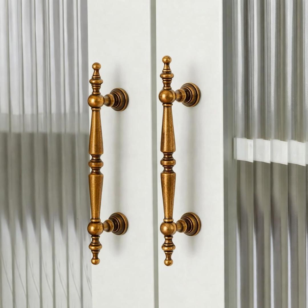 Shimeyao Cabinet Pulls Hole Center Vintage Cabinet Pulls Handles Drawer Handles Closet for Kitchen Bathroom Drawer Dresser Pull Hardware (10 Pack,Antique Brass,3-3/4"(96mm) Hole Center)