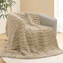 Chunky Knit Blanket Throw, 50x60inch Soft Chenille Yarn Throw, Handmade Warm Thick Cable Knit Crochet Blanket, Large Rope Knot Throw Blanket for Couch Bed Sofa,Light Khaki