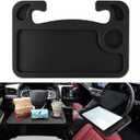 2 in 1 Car Steering Wheel Desk, Car Tray, Car Steering Wheel Desk Tray & Auto Seat Gap Filler Organizer, Multipurpose Travel Auto Steering Wheel Under Table Console for Most Vehicles (Black)