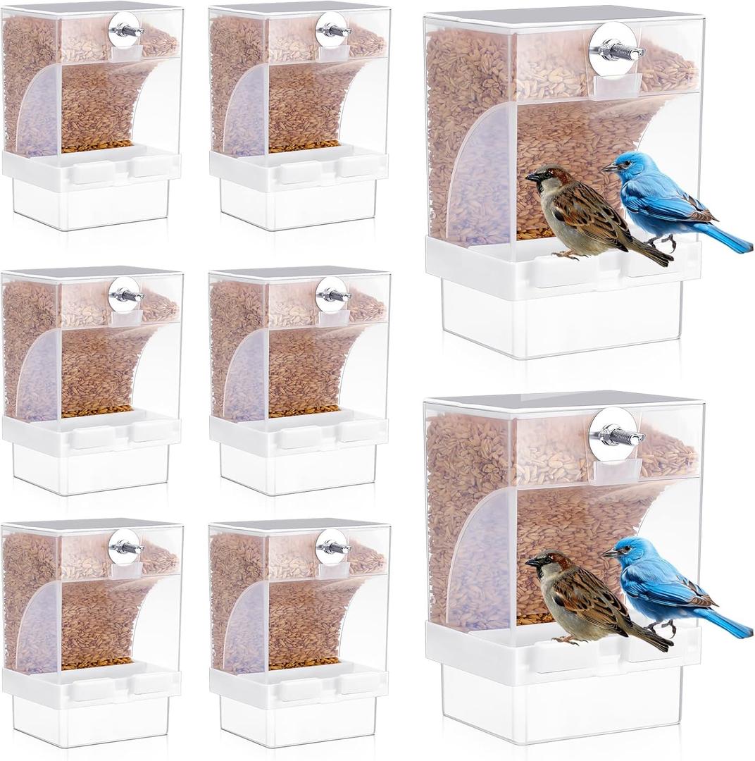 GlikCeil 8 Pcs No Mess Bird Feeder Parrot Automatic Feeder Bird Seed Container Water Dispenser for Parakeet Seed Food Container Cage Accessories for Canary Cockatiel Finch