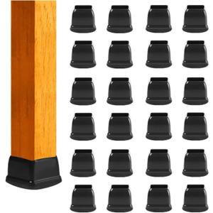 Small Square Silicone Chair Leg Floor Protectors with Wrapped Felt, Black Furniture Leg Caps, Anti Scratch Anti-Noise, 24 Pcs (Fit: 0.5" - 0.75").