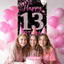 Happy 13th Birthday Decoration for Girls, Fabric 13th Birthday Banner Backdrop Hot Pink, 13 Year Old Birthday Party Yard Sign Photo Booth Props Door Decor, Indoor Outdoor(3 x 6.1ft)