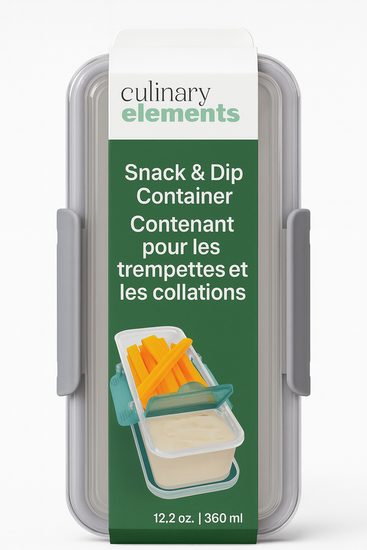 Culinary Elements Snack & Dip Container – 12.2 oz / 360 ml – Portable Food Storage with Separate Compartments for Snacks & Dips