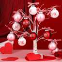 Vinsot 12 Pcs Valentines Day Ball Ornaments Pink Red White Ornaments 2.36 Inch Plastic Tree Decorations Kiss Be Mine Love Hanging Decorations Valentines Decor for Tree Home Wreath Party Decor