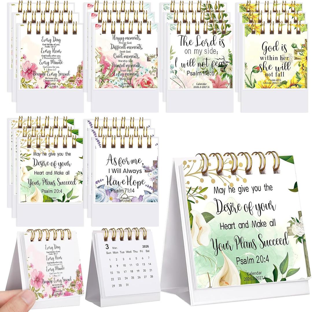 Engrowtic 30 Pcs Mother's Day Christian Gifts Bulk Daily Bible Verse Mini Desk Calendars 2026 Mother's Day Church Gifts Small Floral Scripture Christian Perpetual Calendar for Mom Women, 3 x 2.6 Inch