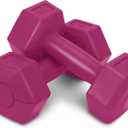 3 x RBX Vinyl Coated Hand Weight Dumbbell Set - Hex Shaped, Roll Free for Body Building/Sculpting/Strength Training Exercise, (Set of 2) (Raspberry)