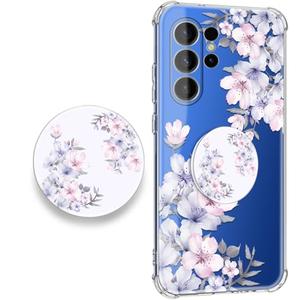 EMUYGIU for Samsung Galaxy S26 Ultra Case Flowers and Marble [Buffertech 6.285ft Military-Grade Drop Protection] [Anti Peel Off Tech] Clear TPU Bumper 5G Phone Cover Design (Foliolosa with Holder)