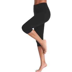 Kotii Women's Lightweight Soft Capri Leggings Crop Leggings 3/4 Stretch Yoga Pants (Black) S/M