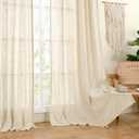 LAMIT Living Room Linen Curtains 95 Inch for Bedroom, Back Tab and Rod Pocket Linen Textured Sheer Curtains Light Filtering Boho Drapes for Canopy/Nursery, 2 Panels, 52 x 95 Inch, Beige