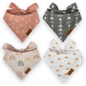 Dog Bandanas 4 Pack, Cute Summer Set, Large, Premium Durable Soft Fabric, Dual Layer, Puppy Pet Collar Scarf, Unique Shape Handkerchief, Adjustable Fit, Holiday Christmas Thanksgiving