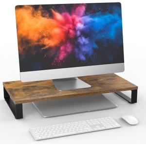 XINYAO Monitor Stand for Desk, Wood & Steel Computer Stand Riser with Storage Organizer for Office Laptop, PC, Printer 24x12 inch