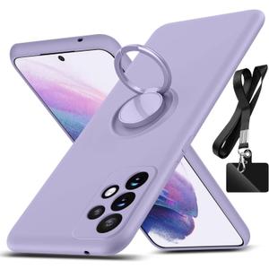 for Samsung Galaxy A53 5G Case,with 360Rotatable Ring Holder Kickstand & Strap Lanyard Premium Liquid Silicone Slim Shockproof Protective Case for Samsung Galaxy A53 5G,Purple