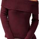 PRETTYGARDEN Off The Shoulder Sweater for Women 2026 Fall Fashion Cute Long Sleeve Tops Winter Ribbed Pullover Knit Outfits (Small, Wine Red)