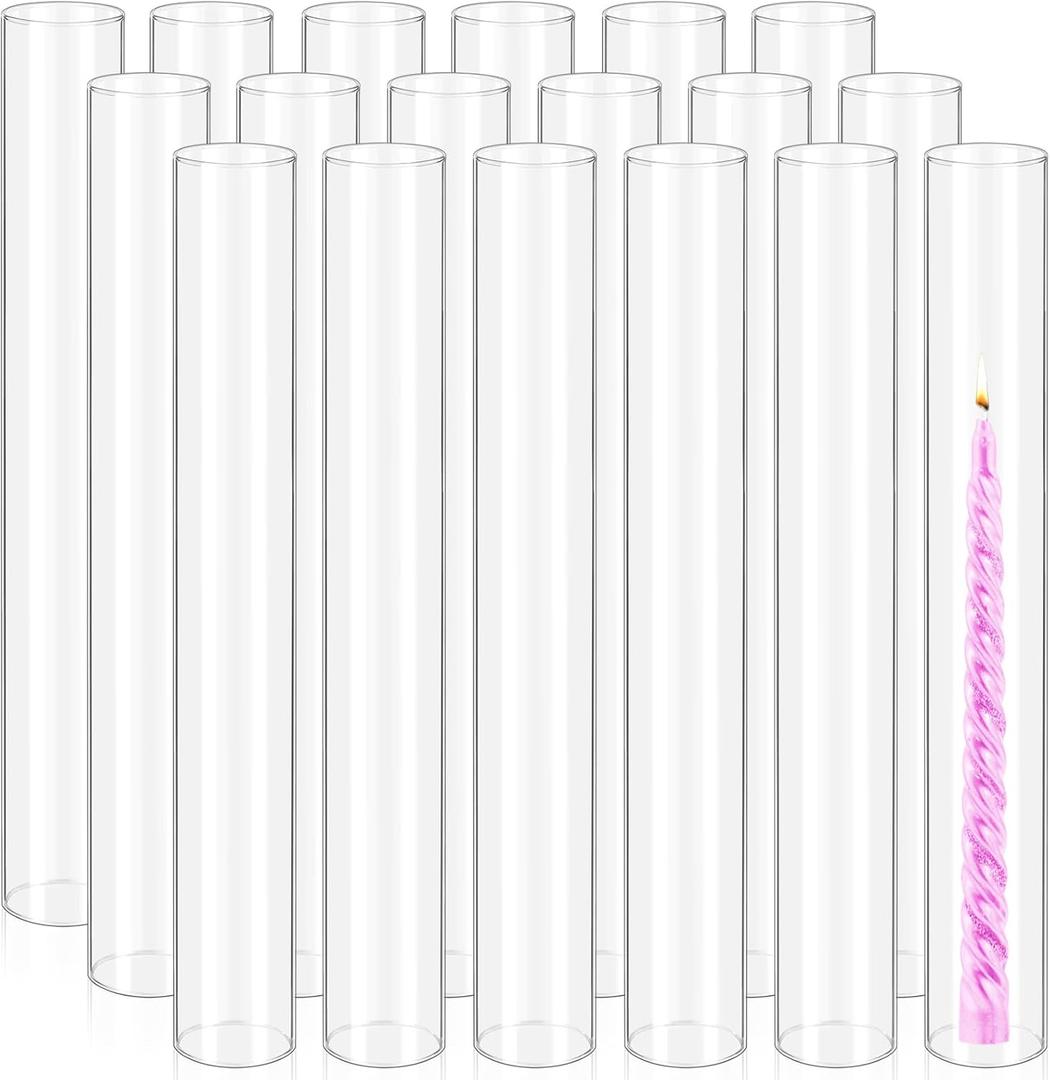 18 Pcs Hurricane Candle Holder Sleeve, H:16" D:2" Bottomless Glass Cylinder Candleholder Tall Clear Glass Cylinder Open Both Ends, Chimney Tube Cover, Open Ended Candle Shade