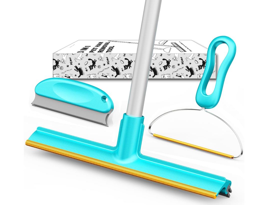 3 in 1 Carpet Rake for Pet Hair Removal, Tool Set of 3, 55” Long Handle Carpet Pet Hair Removal Carpet Scraper Dog Cat Hair Remover for Sofa, Couch, Car, Rug