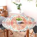 Round Fitted Tablecloth with Elastic Round Outdoor Tablecloths Round Elastic Tablecloth for Tables Waterproof Wipeable Boho Table Cover for Picnic,Camping,Dinner (36''-40'')