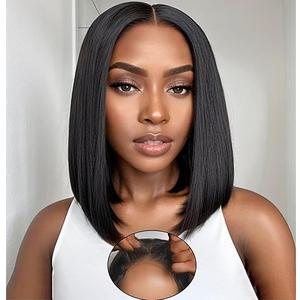 WEQUEEN Wear and Go Glueless Bob Wig Human Hair Pre Plucked Pre Cut 4x4 Skin-like Lace 250% Density Straight Short Bob Wig for Black Women 12 Inch