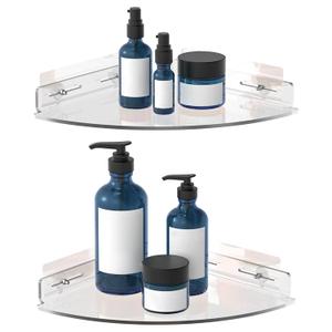 Set of 2 Shower Caddy Bathroom Shelves - Vdomus No-Drill Shower Organizer - Floating Adhesive Acrylic Storage for Tile Walls - Sleek and Durable Bathroom Organizers and Storage