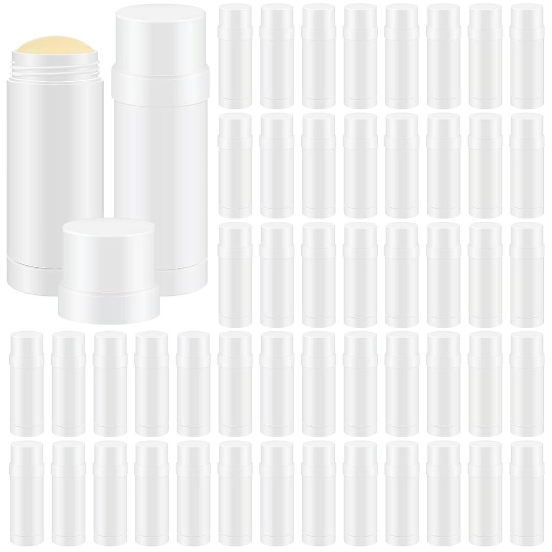 Teenyyou 50 Pcs 60ml/2oz Empty Deodorant Containers Twist Up Plastic Filling Bottle Refillable Deodorant Holder Tube for Homemade DIY Lipstick Sunscreen Balm Lotion Bar (White)