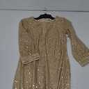 Kensie Womens Long Sleeve Keyhole Sequin Midi Dress (4, Gold)