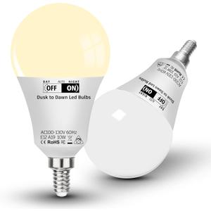 ALIDE E12 Candelabra Globe Dusk to Dawn Light Bulbs Outdoor 100W Equivalent, Automatic On/Off Sensor B11 LED Outside Bulbs 10W 1000LM,2700k Warm White Security Bulbs for Porch Garage Yard Patio,2Pcs