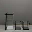Phosphor Small Hurricane Candle Holder Set of 3 Pieces, Black Glass Candle Holder for Wedding, Party, Holiday.