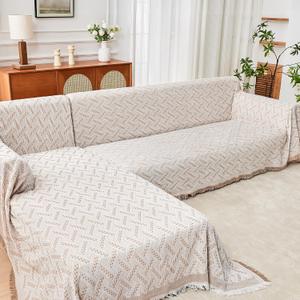 HOMERILLA Sectional Couch Covers for Sectional Sofa L Shaped Sofa Cover Blanket 2 Pieces L Shape Furniture Protector for Pets Dogs(Khaki White, X-Large)