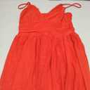 Women's Sexy V Neck Ruffled Hem Mesh Sleeveless Ruched Spaghetti Strap Flowy Mini Dress Red, Medium