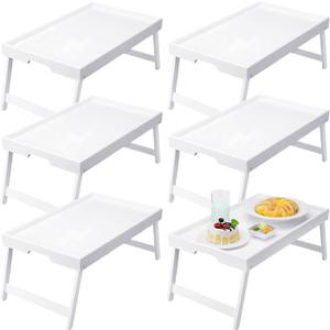 Soaoo Bamboo Bed Tray Table with Folding Legs Breakfast in Bed Tray Serving Food Trays for Eating on Sofa Laptops Sleepover Slumber Party Kids Adult(White,6 Pcs)