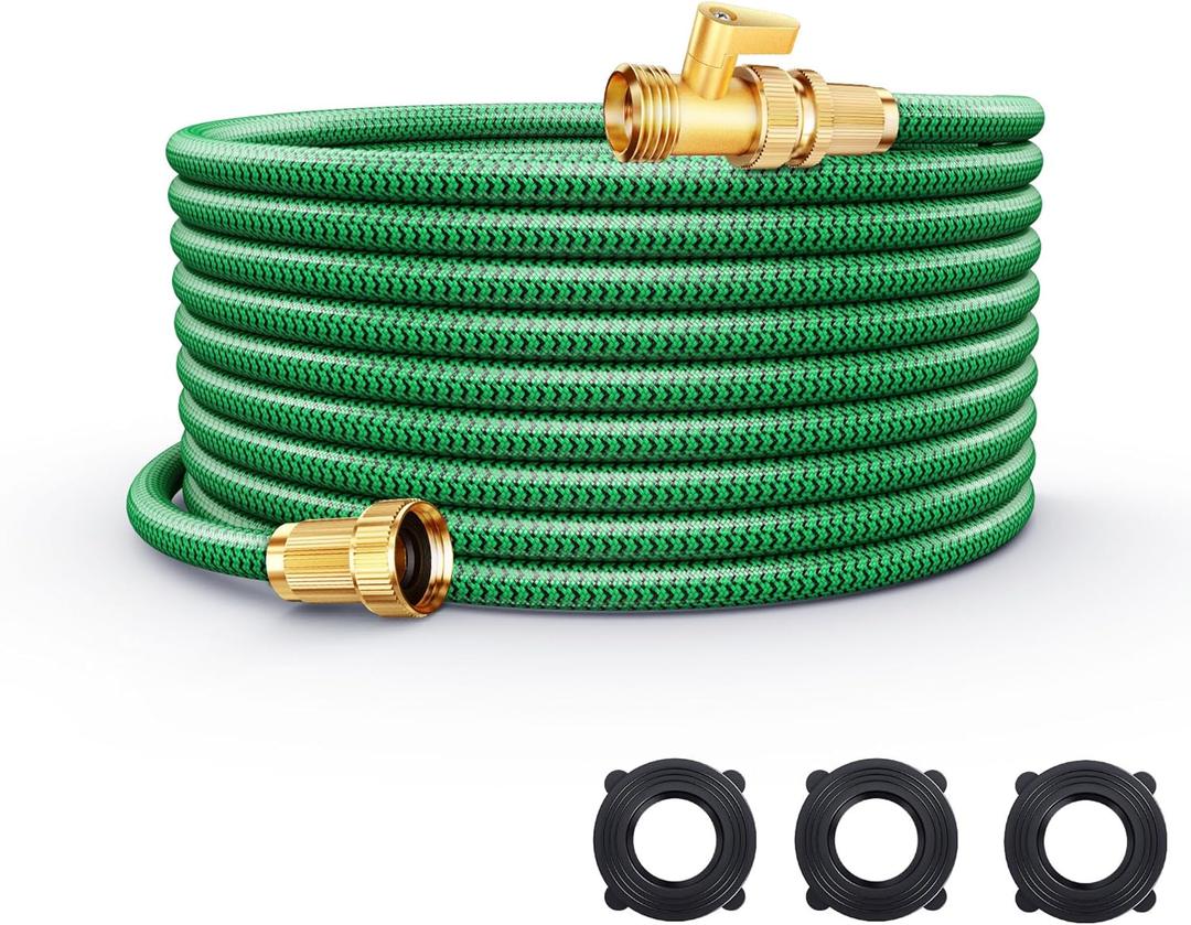 Garden Hose 50FT Non-Expandable, Ultra Lightweight PVC Rubber Water Hose, Kink Free Leakproof 500PSI Burst Pressure, 3/4" Brass Fittings, Weather Resistant for Gardening Car Washing Outdoor Cleaning