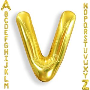 AULE 40 Inch Big Letter Balloon Gold V Large Foil Helium Alphabet Balloons A-Z for Birthday Anniversary Graduation New Year Party Decoration Supplies