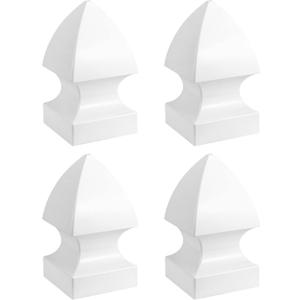 QWORK 4 Pack 5" Vinyl Fence Post Cap in Gothic Style - Outdoor Post Cover for 5" x 5" Vinyl Decks, Patios, Porches, Mailbox Posts, White