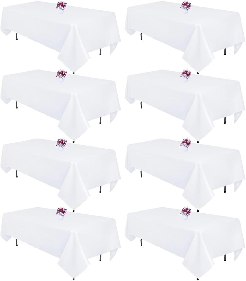 8 Packs White Table Cloth Rectangle 60x102 Inch for 6 Foot Rectangle Tables, Wrinkle Resistant Polyester Fabric Tablecloth Washable Rectangular Table Covers for Dining Wedding Party Buffet