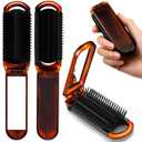 Nuenen 4 Pcs Folding Hair Brush with Mirror Portable Mini Hair Brush Small Compact Pocket Comb for Family Travel Car Gym Wig Bag Purse Gift Women(Tortoiseshell)