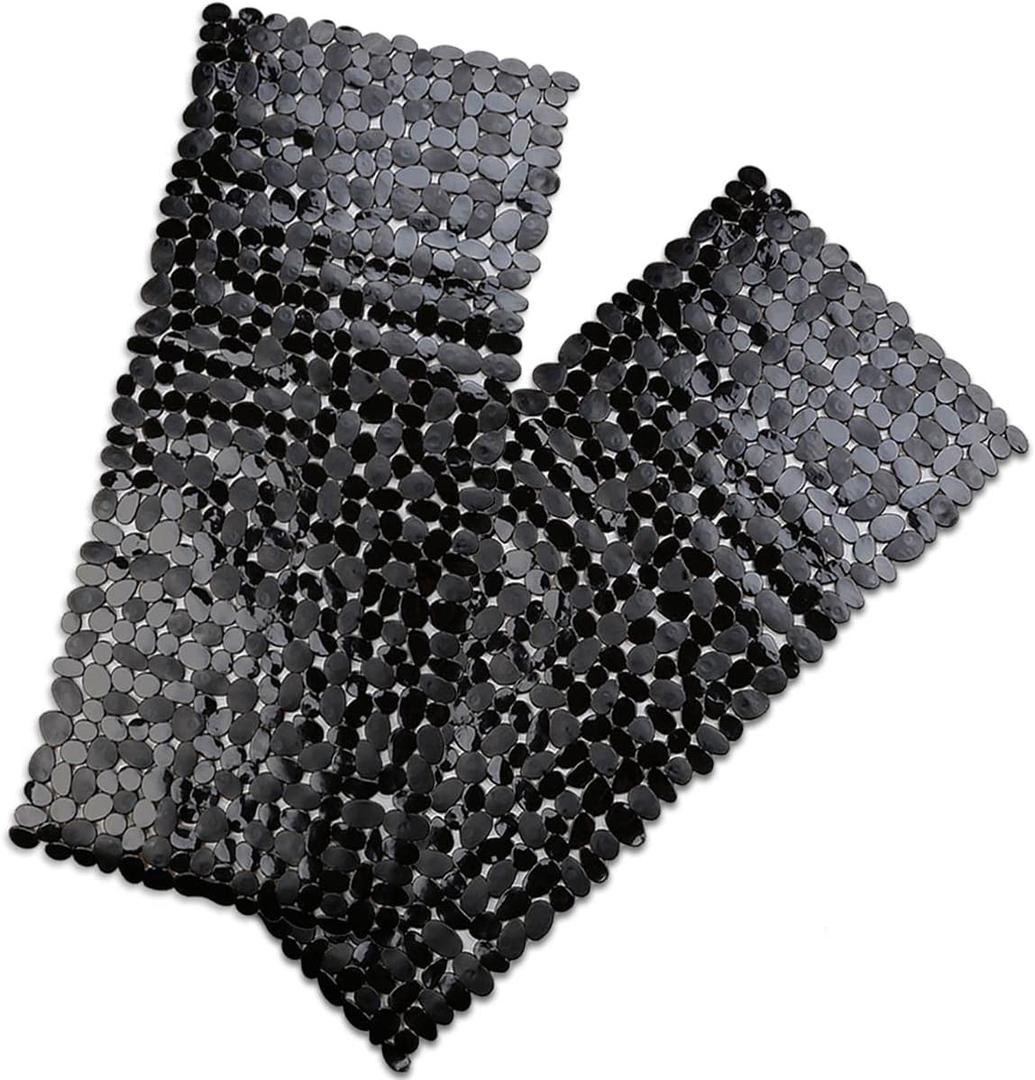 SONGZIMING Bathtub Mat Non Slip 2 Pack, 35 x 16 Inches Pebble Shower Mat with Suction Cups and Drain Holes, Bath Mat for Shower,Bathroom tub (Black)