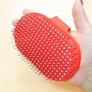 Pet Rubber Grooming Brush Bath Brush Massager with Adjustable Loop Handle Stainless Steel Pin, Random Color