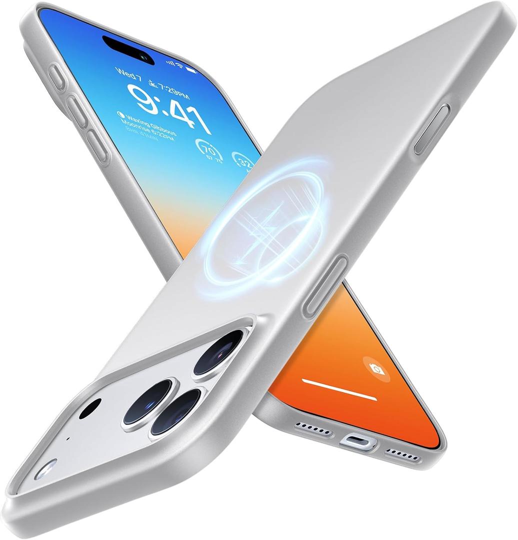 TORRAS Magnetic Slim-Fit for 17 PRO MAX Case, Ultra-Thin ProMax 17 Phone Case Compatible with MagSafe, Light Anti-Scratch Matte Hard PC Bayer 6.9 inch OriginFit, Silver