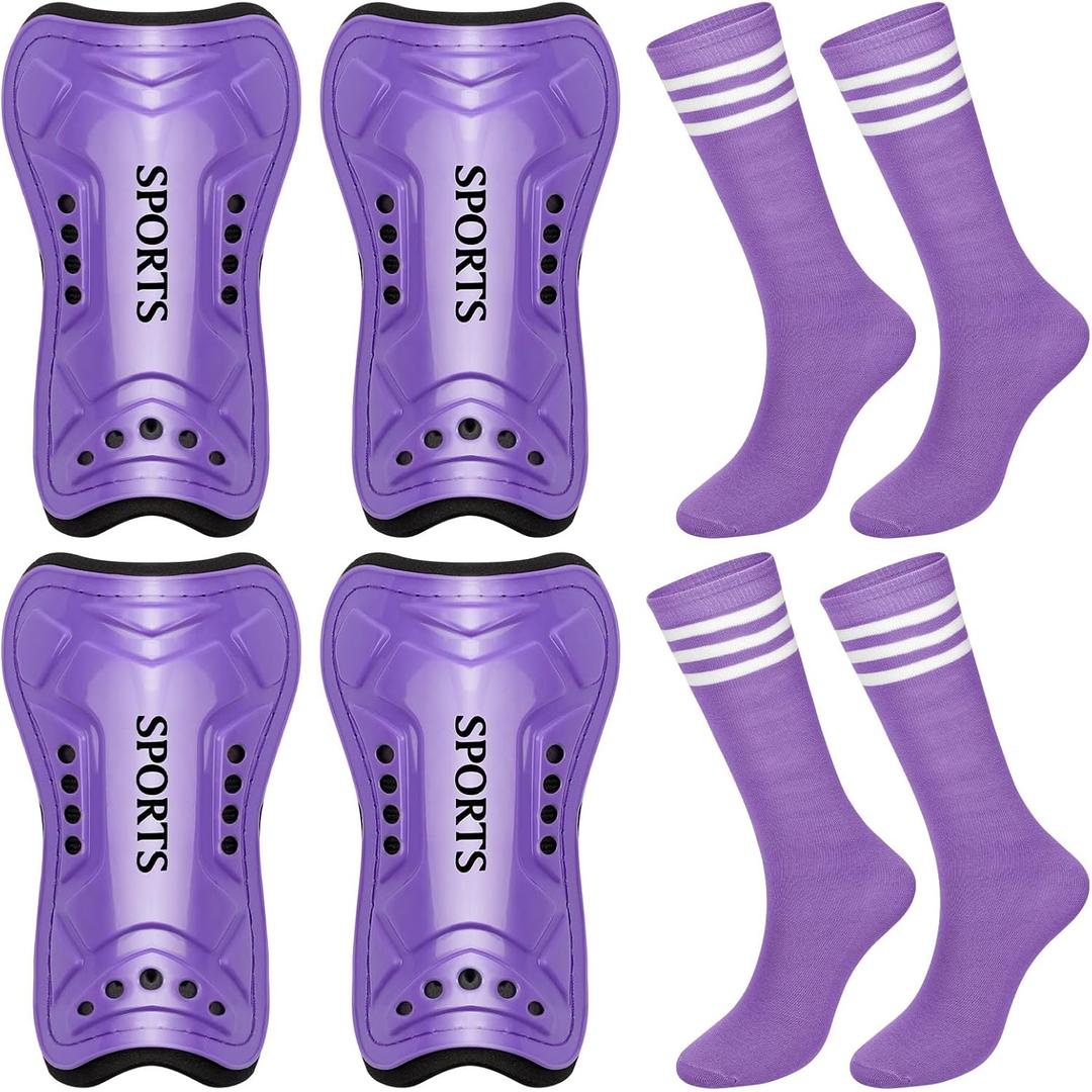 Chuarry 2 Set Soccer Shin Guards for Girls with Socks Toddler Shin Pads Football Kids Sport Protection Lightweight Gear Leg Protection for 3-15 Girls Boys Children Teens, Small, Purple
