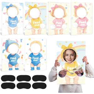 6 Sets Blindfolded Baby Shower Games Feed Me Board Feed The Baby Funny Blindfolded Food Feeding Gender Reveal Game Activities for Guests Photo Booth Props Bridal Family Reunion Party Supplies