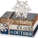 4 Pcs Winter Home Decor Winter Table Decorations Christmas Tiered Tray Decor Centerpiece Decorations Indoor Rustic Wooden Snowflake Block Sign Gift Farmhouse for Kitchen Shelf