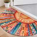 Likiyol Sun Door Mat Indoor Entrance, Inspirational Quotes Welcome Mat Half Circle Front Door Mats, Colorful Floral Boho Doormat Non Slip Outside Indoor Entrance, Low Profile, Absorbent, 24" x 36"