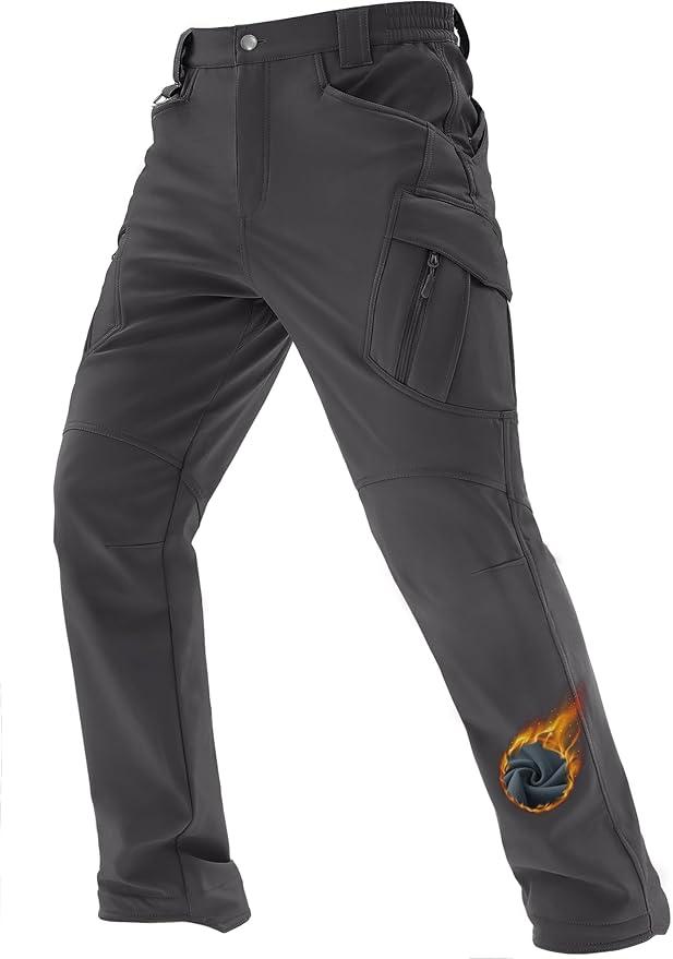 TACVASEN Men's Winter Work Pants Fleece Lined Tactical Snow Ski Pant Waterproof Insulated Cargo Hiking Trousers 9 Pocket (32)