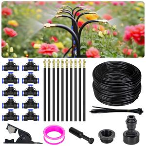 360 Adjustable Drip Irrigation System - Garden Watering System 33FT with 10 Nozzles, Drip Irrigation Kit for Garden, Yard, Lawn, Greenhouse, Plants, 5/16 inch Hose