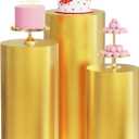 Wokceer Cylinder Pedestal Stand Covers for Party 3Pcs Spandex Gold Cylinder Stand for Party Covers Plinth Pedestal Stand Cover Pillar for Birthday Party Wedding Decor