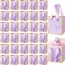 Yeaqee 50 Pcs Mini Metallic Paper Gift Bags with Handles 4x2.75x4.5'' Tiny Small Gift Bags with Thank You Tag for Wedding Graduation Birthday Party Return Gifts Jewelry Business (Lavender,Gold)